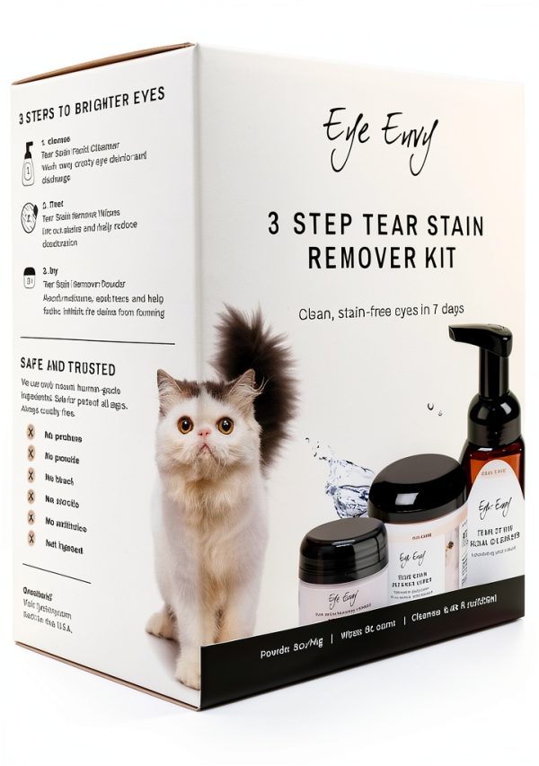Eye Envy 3 Step Tear Stain Remover Kit for Cats. Clean, Stain-Free Eyes in 7 Days. Contains: Cleanser, Tear Stain Eye Wipes & Stain Powder. Non-irritating & Natural Cat Tear Stain Remover. Made in USA-6