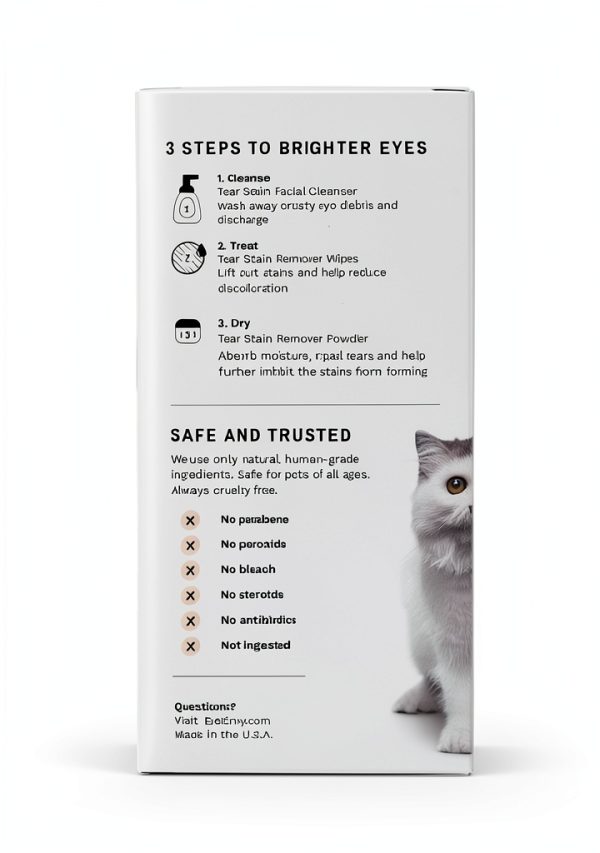 Eye Envy 3 Step Tear Stain Remover Kit for Cats. Clean, Stain-Free Eyes in 7 Days. Contains: Cleanser, Tear Stain Eye Wipes & Stain Powder. Non-irritating & Natural Cat Tear Stain Remover. Made in USA-7