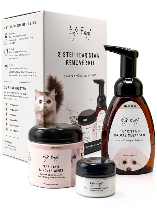 Eye Envy 3 Step Tear Stain Remover Kit for Cats. Clean, Stain-Free Eyes in 7 Days. Contains: Cleanser, Tear Stain Eye Wipes & Stain Powder. Non-irritating & Natural Cat Tear Stain Remover. Made in USA-0